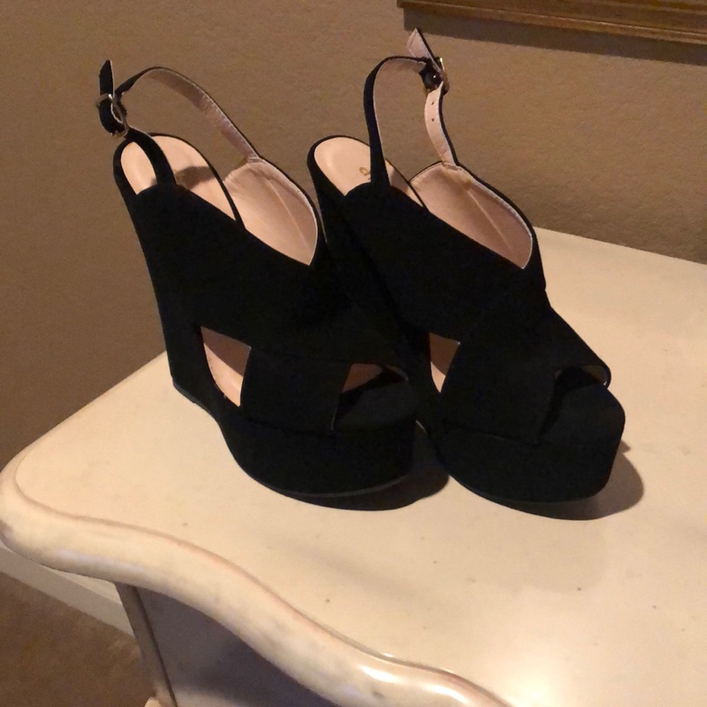 Black suede wedges